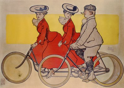 Man op een fiets en vrouwen op een tandem, 1905 door Rene Vincent